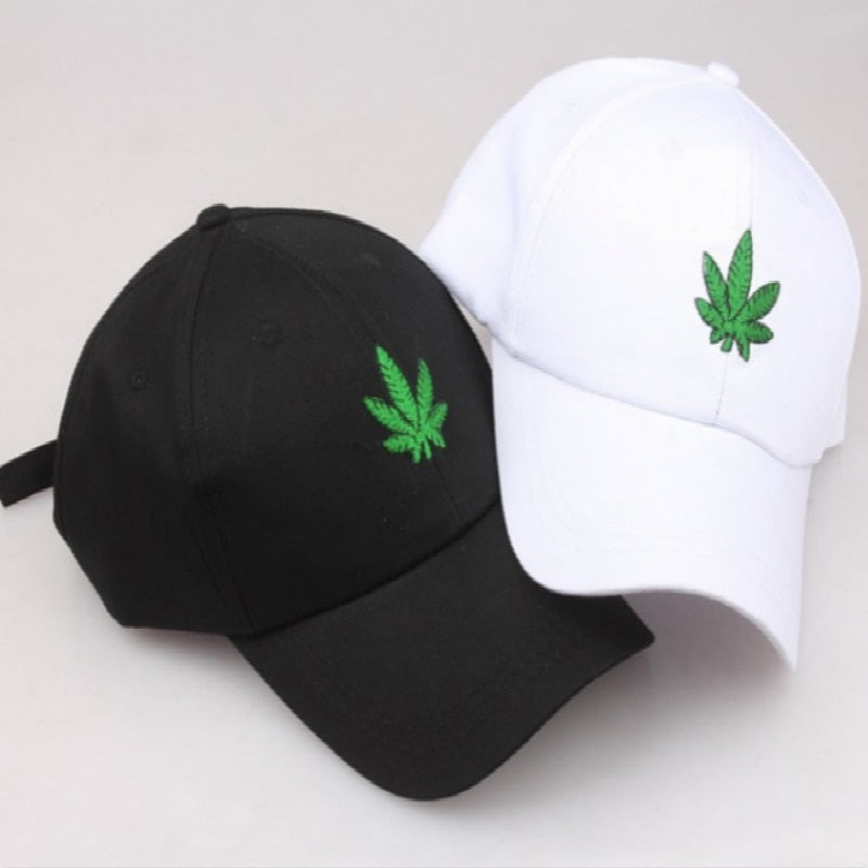 Black White Maple Leaf Cap For Women Embroidery Weed Baseball Cap Hip Hop Adjustable Men Strapback Hat