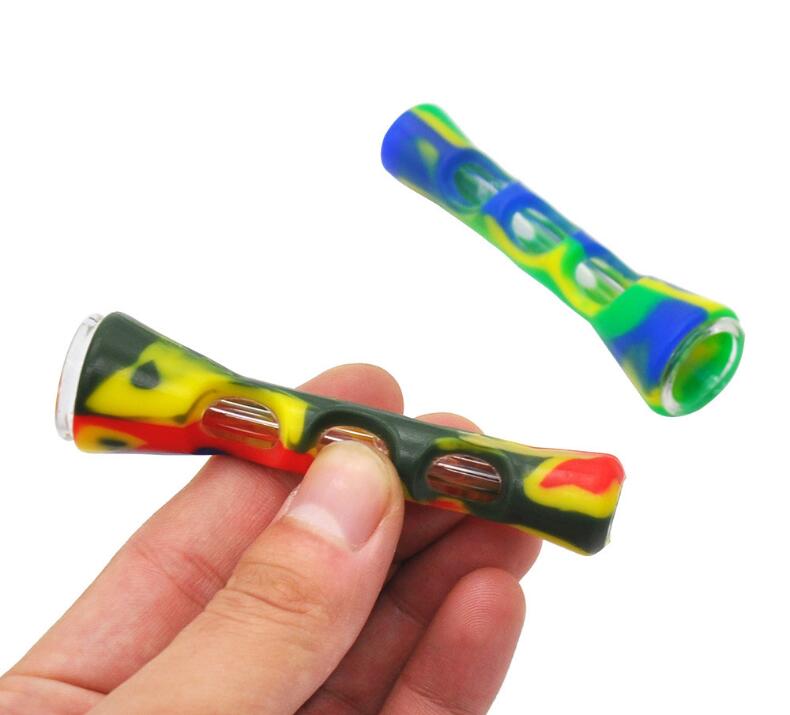 Horn Shape Silicone & Glass Smoking Herb Pipe 20MM One Hitter Dugout Pipe