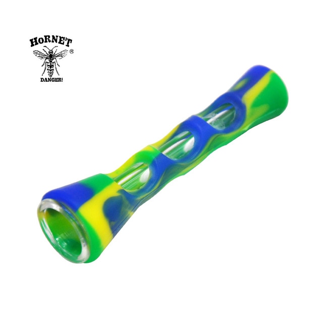 Horn Shape Silicone & Glass Smoking Herb Pipe 20MM One Hitter Dugout Pipe