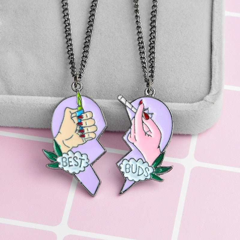 Heart shaped Best friends necklace BEST BUDS joint and lighter heart puzzle pendant necklace BFF jewelry