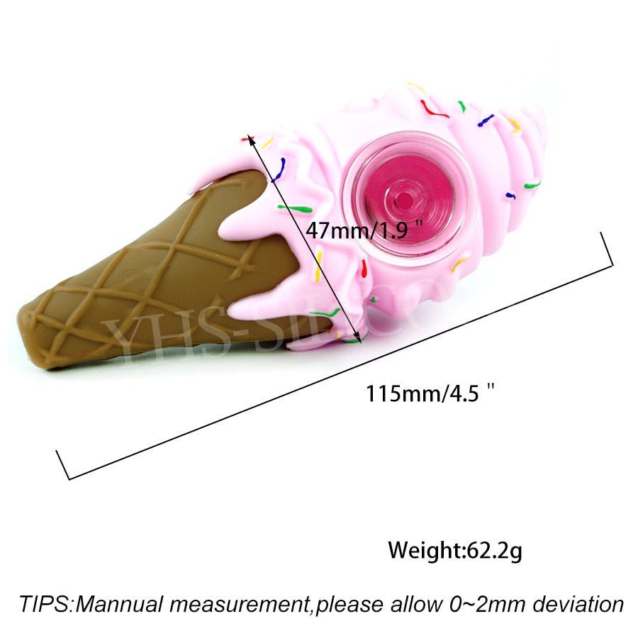 Funny Ice Cream pPipe Silicone Smoking Pipe With Glass Bowl Unbreakable Tobacco Hand Pipes