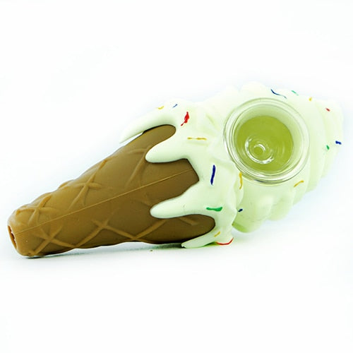 Funny Ice Cream pPipe Silicone Smoking Pipe With Glass Bowl Unbreakable Tobacco Hand Pipes