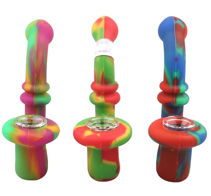 Silicone Tobacco Cute Smoking Pipes VS Glass Bowl With Wax Oil Jar Steel Spoon Color Random