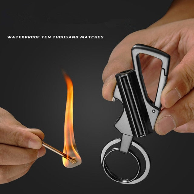 Honest Carabiner Permanent Match Lighter Striker Waterproof Outdoor Survival Tool Keychain Flint Fire Starter Petrol for Camping